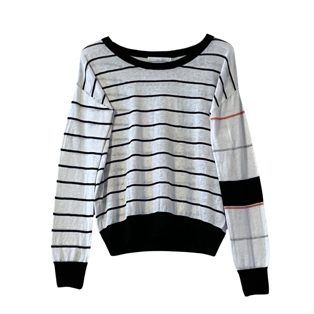 NWT One Grey Day Cotton Linen Striped Lightweight Sweater Sz. M